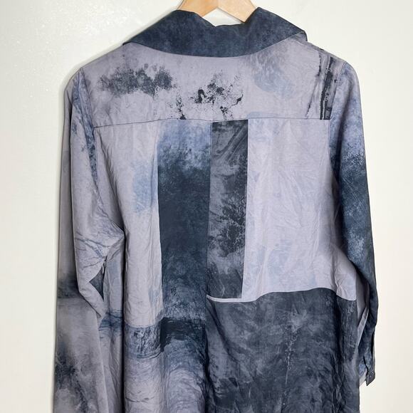 Comfy USA Women Long Sleeve Button Up Tunic Top Small Blue Gray Artsy Lagenlook - Picture 8 of 9
